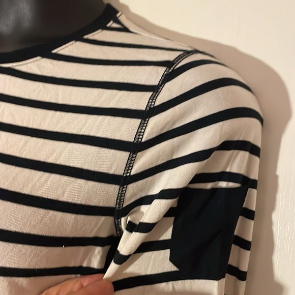 Chaps Black On Ivory Striped LS Tee with Black Slender Panels L - Picture 3 of 4